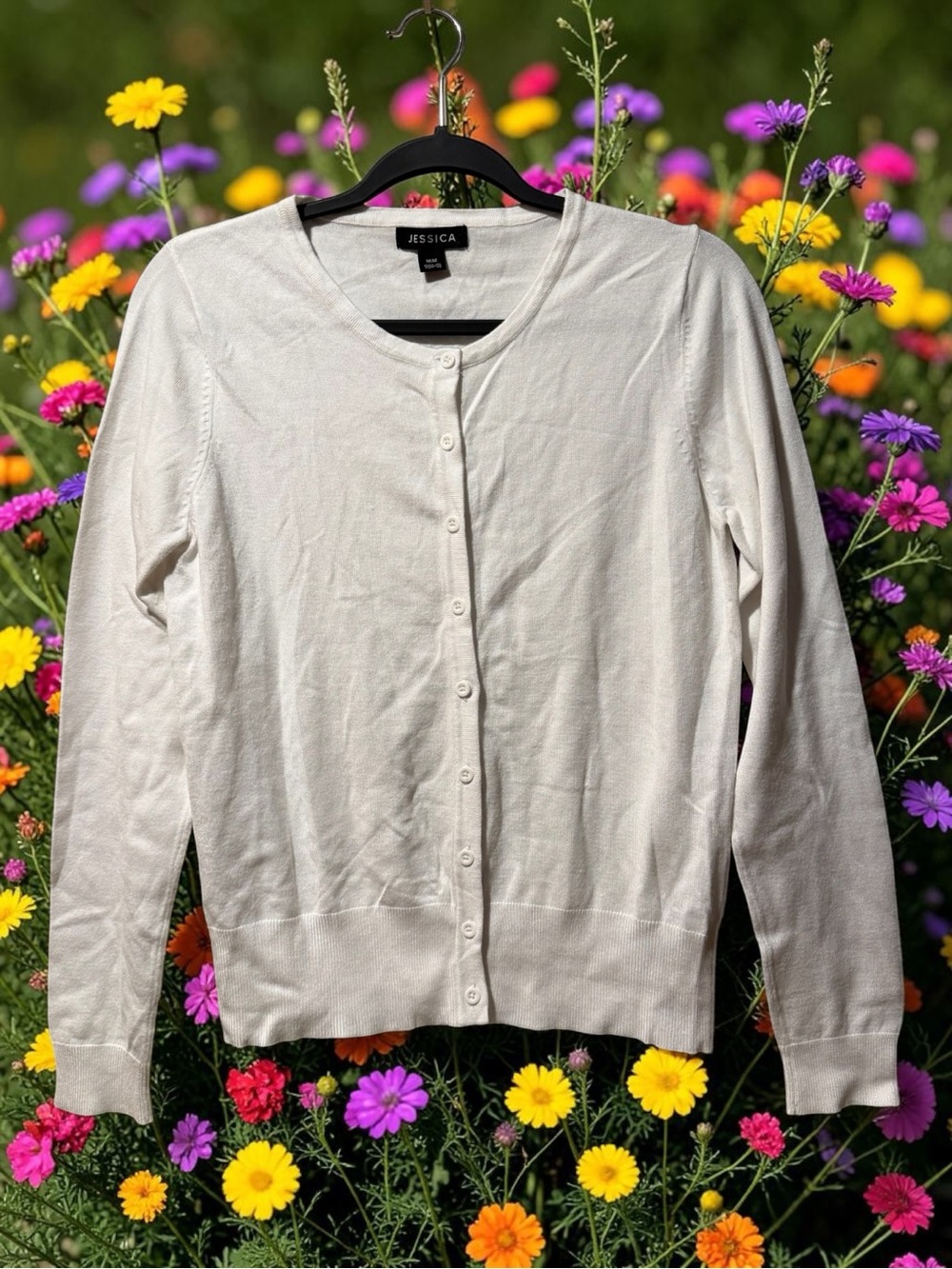 Jessica White Lightweight Knit Button Front Cardigan